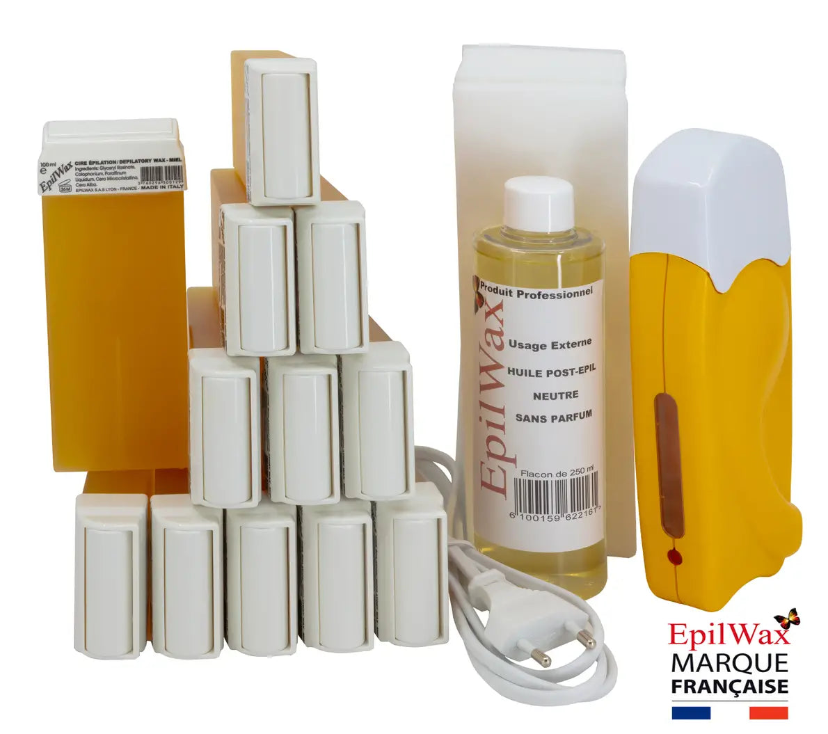 Kit d'épilation professionnel avec 12 roll-on de cire au miel gamme solo