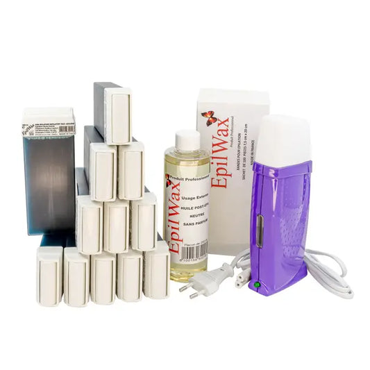 Kit d'épilation professionnel avec 12 roll-on de cire à l'azulène gamme royal