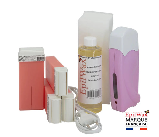 Kit d'épilation professionnel avec 4 roll-on de cire à la rose gamme solo