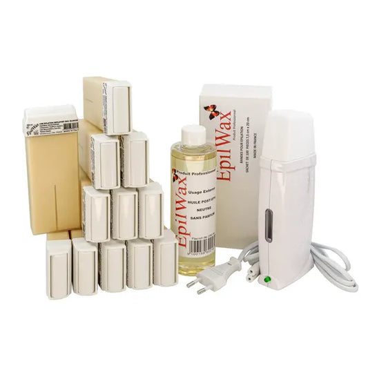 Kit d'épilation professionnel avec 12 roll-on de cire à la vanille gamme royal