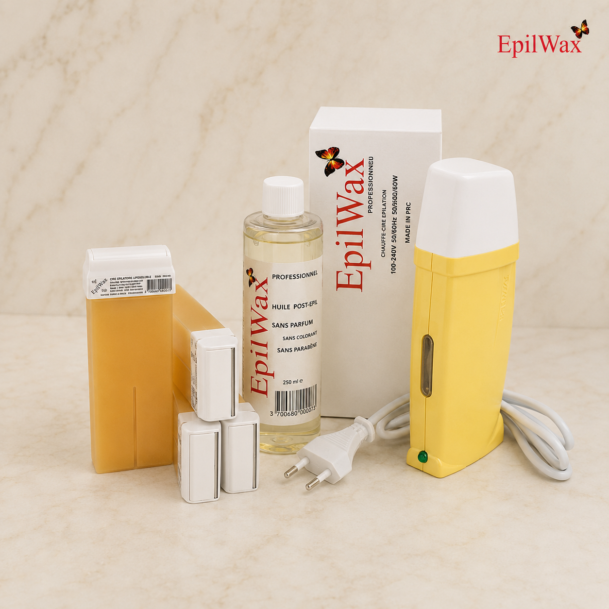 Kit d'épilation professionnel avec 4 roll-on de cire au miel gamme royal