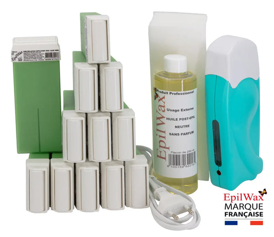 Kit d'épilation professionnel avec 12 roll-on de cire à l'aloé vera gamme solo