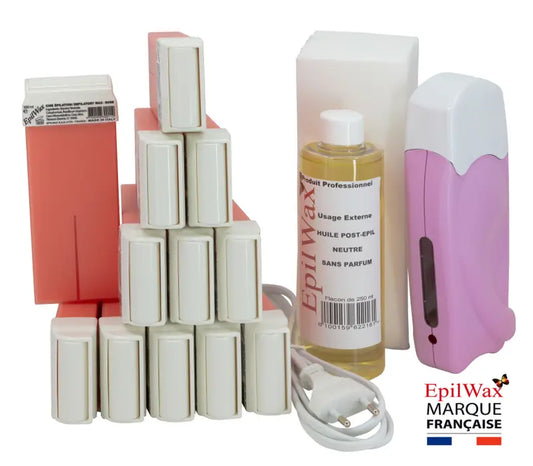 Kit d'épilation professionnel avec 12 roll-on de cire à la rose gamme solo