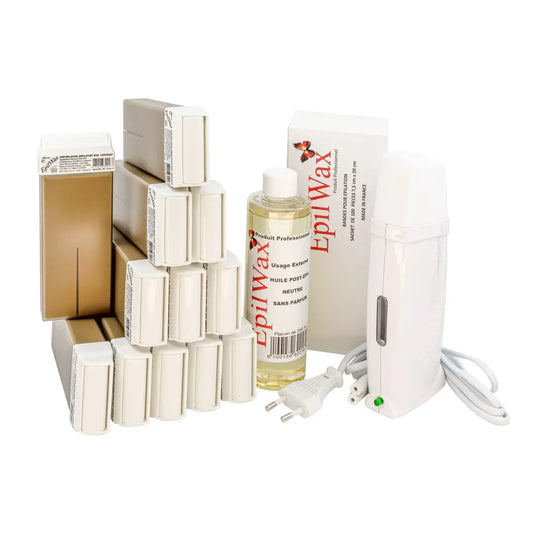 Kit d'épilation professionnel avec 12 roll-on de cire au chocolat gamme royal