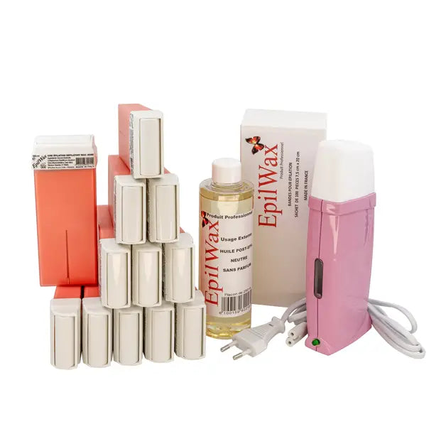 Kit d'épilation professionnel avec 12 roll-on de cire à la rose gamme royal