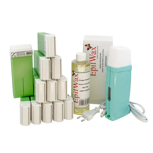 Kit d'épilation professionnel avec 12 roll-on de cire à l'aloé vera gamme royal