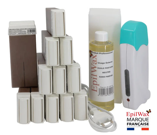 Kit d'épilation professionnel avec 12 roll-on de cire au chocolat gamme solo