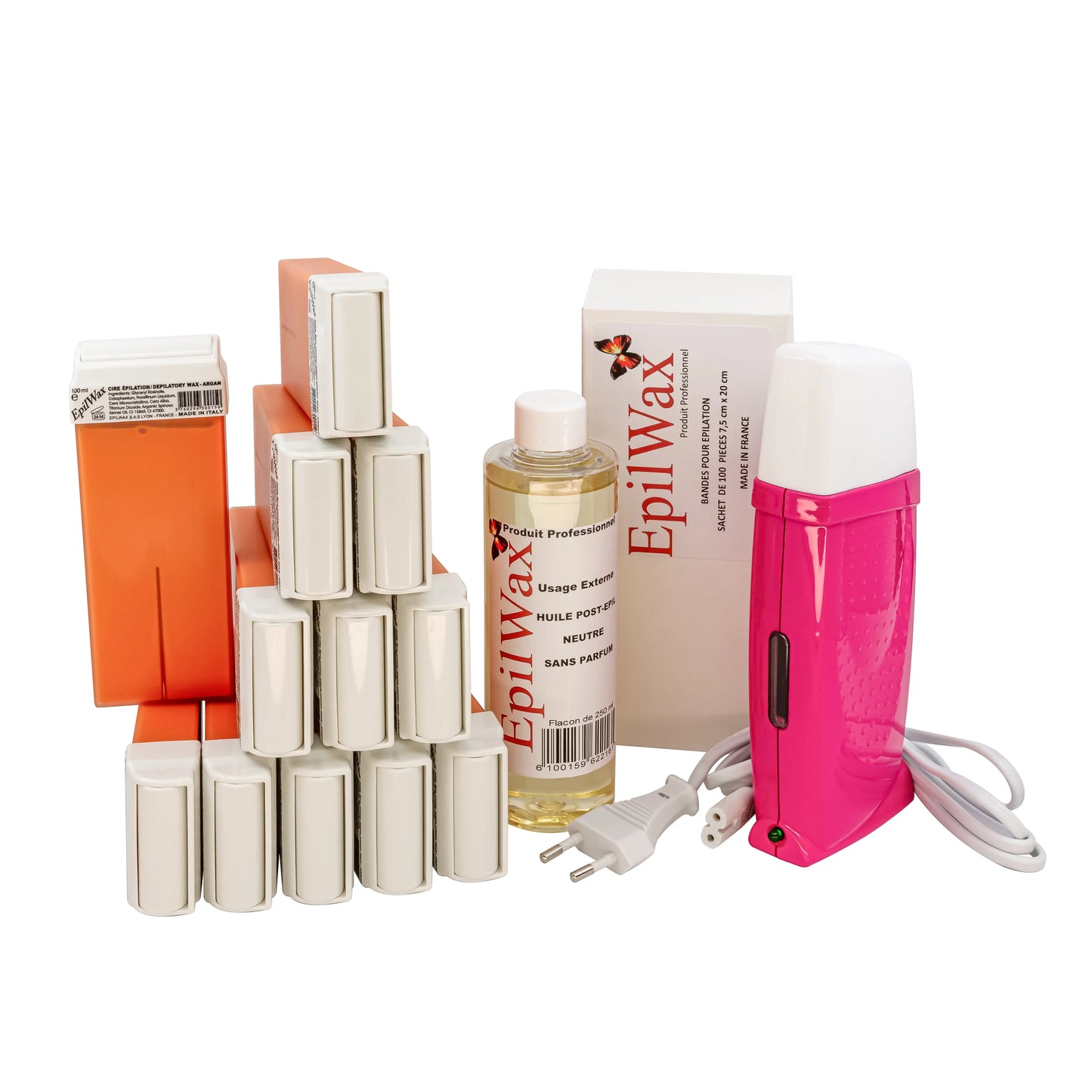 Kit d'épilation professionnel avec 12 roll-on de cire à l'argan gamme royal